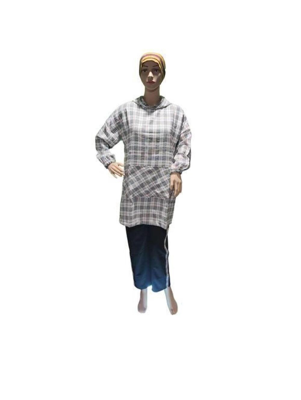 Tracksuit Set: Plaid Checked Print Long Sleeves Hooded Shirt Outwear Jacket